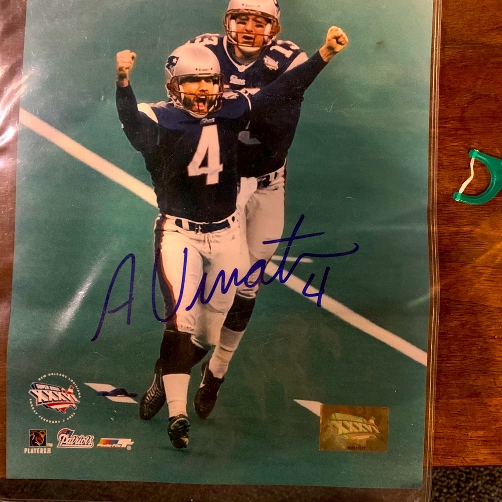 New England Patriots Adam Vinatieri kicking winning field goal sign picture